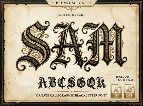 Sam: Ornate Calligraphic Blackletter Font for Majestic Design